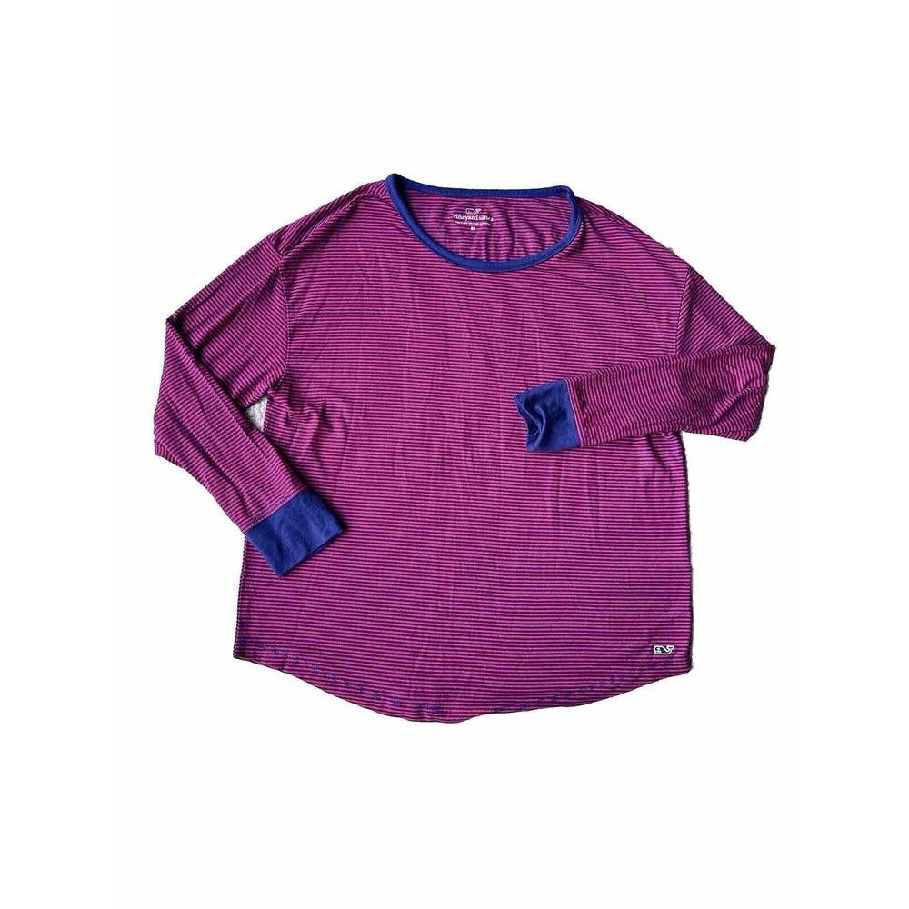 Vineyard Vines Long Sleeve Red Blue Striped Women Shirt size M Soft stretch crew